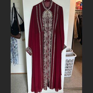 Women's Red Embroidered Abaya Dress